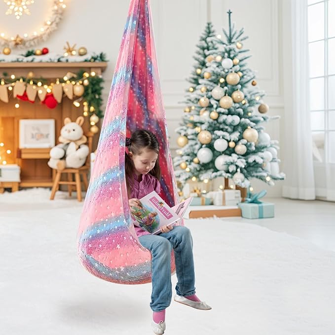 Kids Pod Swing Seat, Flannel Sensory Swing Chair Nightglow with PVC Inflatable Cushion, Hanging Hammock Chair for Indoor＆Outdoor Use