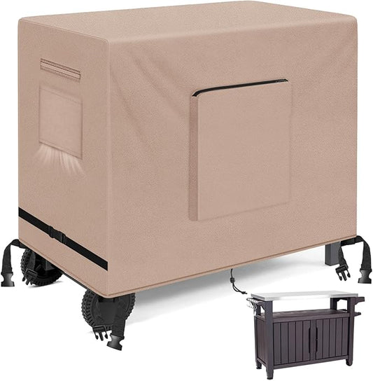 Kovshuiwe Outdoor Table Casing for 33.8 Inch Keter Unity XL Portable Outdoor Table, Bar Cart Cover for 33.8 inch Worktable, Waterproof Patio Dining Cart Cover-33.8" L x 17.3" W x 32" H, Khaki
