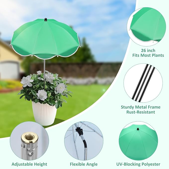 23.6" Adjustable Garden Umbrella Shade for Outdoor Use, Potted Greenery & Garden Beds – Angle-Adjustable Sun Protection