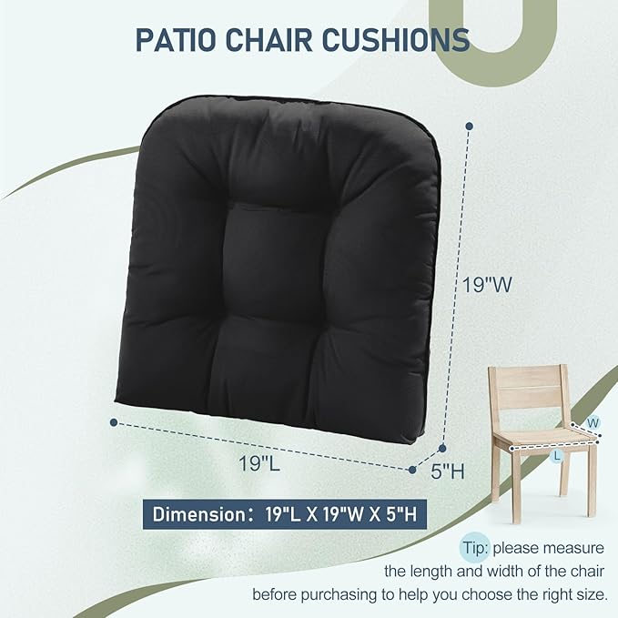 downluxe Outdoor Chair Cushions Set of 4 for Patio Furniture, Waterproof Tufted Overstuffed Patio Furniture Cushions, Thick Outdoor Seat Cushion, 19" X 19" X 5", Black