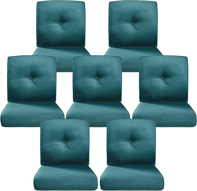 Belord Luxury 4" Thick Outdoor Cushion 7 Set - 22 x24 Inch 28D Sponge Filling Fade-Resistant Chair Cushion, Spill Proof Removable Patio Furniture Replacement Cushions for Sofa Bench - Peacock Blue