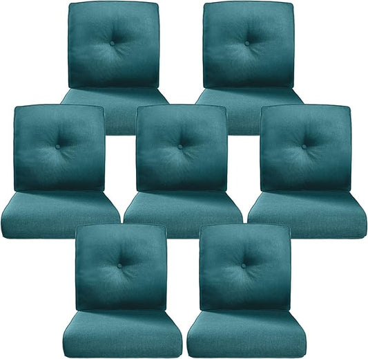 Belord Luxury 4" Thick Outdoor Cushion 7 Set - 22 x24 Inch 28D Sponge Filling Fade-Resistant Chair Cushion, Spill Proof Removable Patio Furniture Replacement Cushions for Sofa Bench - Peacock Blue