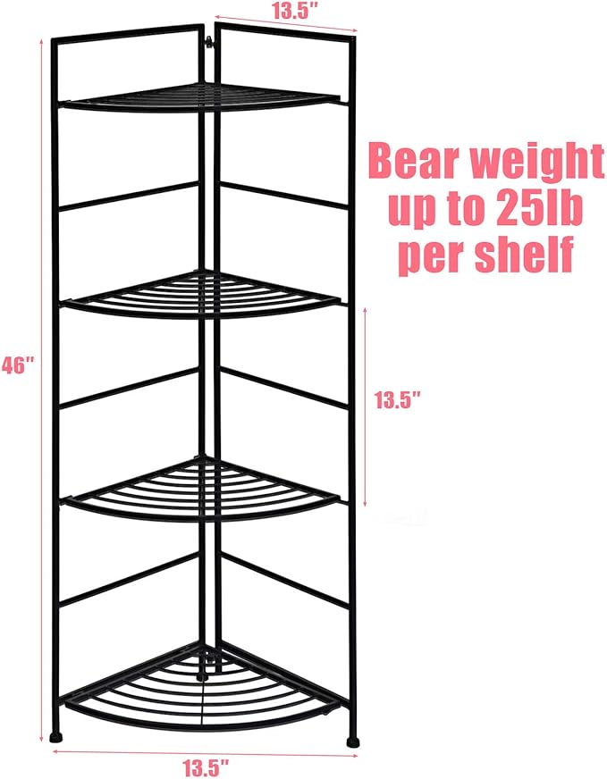 Giantex Folding Metal Plant Rack, 4 Tiers Corner Shelf Plant Stand, Flower Pots Holder Display Rack Storage Shelves for Balcony Patio Living Room