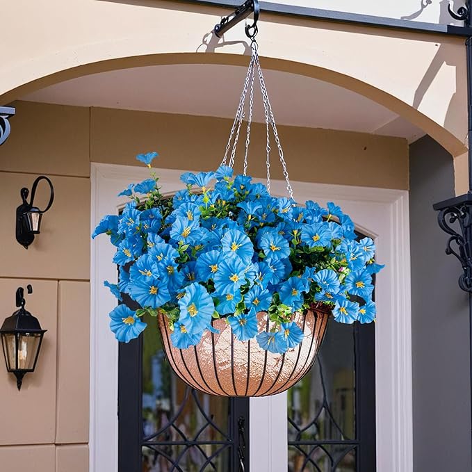 Christmas Artificial Mums 12 Bundles Blue Bulk Fake Flowers Faux Planters Real Touch Stems for Outdoors Fall Silk Flower UV Resistant Urn Filler Front Porch Thanksgiving Decorations for Home Garden