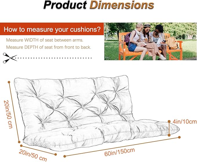 2-3 Seat Swing Replacement Cushion, Outdoor Bench Cushions with Backrest Thicken 4", Patio Furniture Garden Porch Loveseat Glider Pad Anti-Fading Waterproof (Orange, 40x60in)