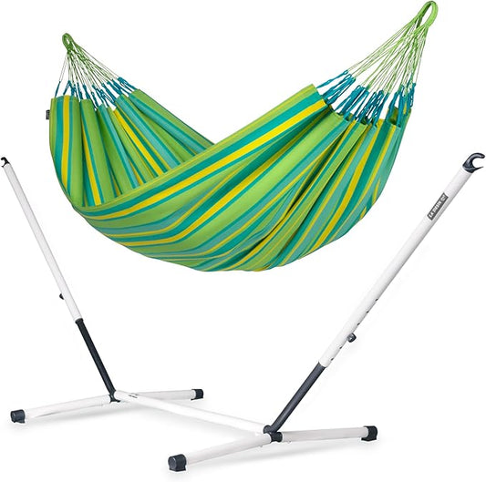 LA SIESTA® - XL King Brisa Classic Hammock & Nautico Steel Stand - Weather & Tear Resistant - Portable, Family Hammock w/Stand - Balcony Porch Garden Outdoor Indoor Hammock - Max 440 Lbs, Lime