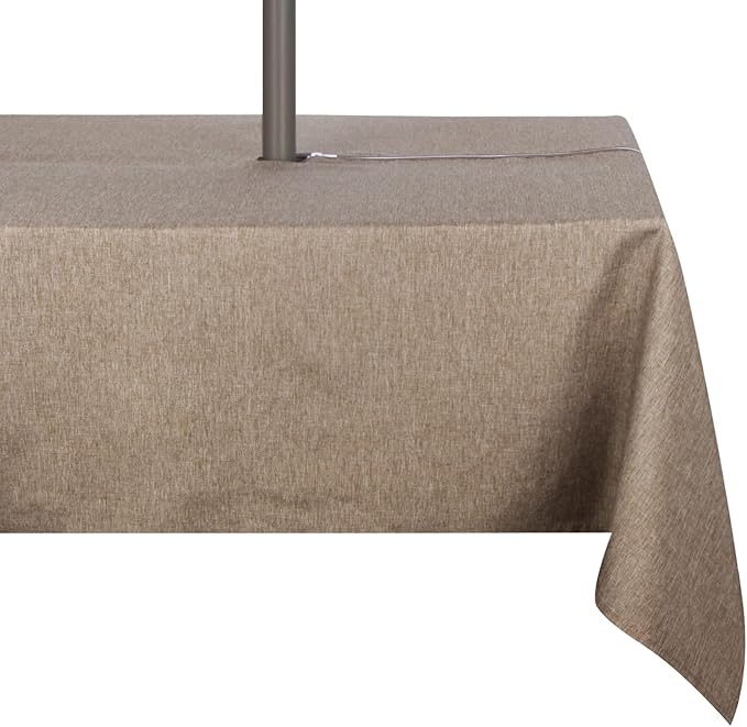 Outdoor Tablecloth Wrinkle-Free Stain Resistant Waterproof Polyester Fabric Table Cover with Zipper Umbrella Hole for Picnic/Party/Dinner/Patio Garden(60×60inch Square,Zippered,Flax)