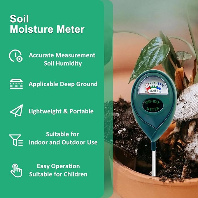 Green Soil Moisture Meter, Plant Water Meter, Soil Water Tester for Houseplants, Hygrometer Sensor Water Monitor for Indoor Outdoor Garden, Potted Plants, Farm, Lawn, No Battery Needed