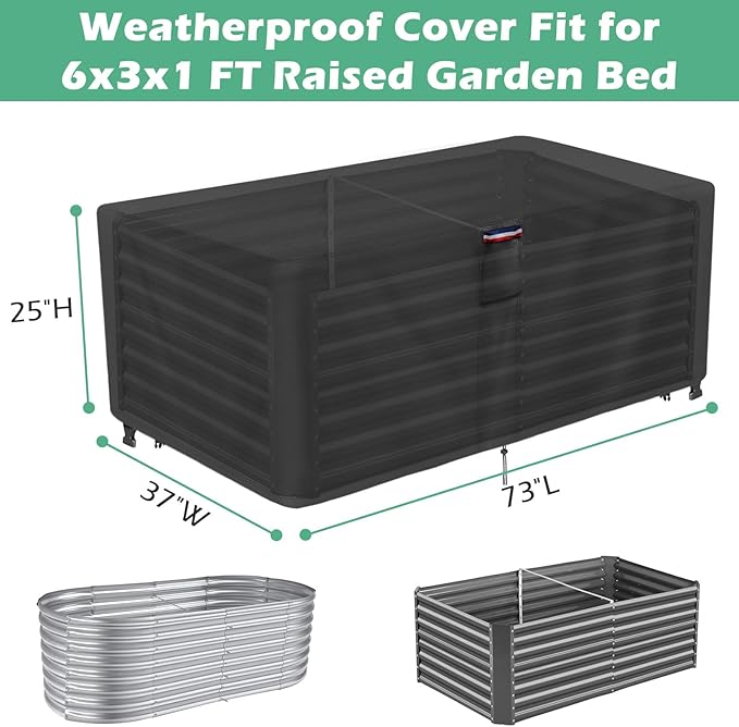 6x3 FT Raised Garden Bed Cover - Heavy Duty Frost Cover for Outdoor Winter Frost Cold Weather Plant Freeze Protection Covers, Black 73" x 37" x 25"