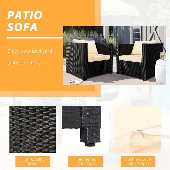 Wicker Patio Chairs,Outdoor Rattan Chairs with Cushion,Patio Furniture for Gardens, Backyards, Balconies,Poolside(Beige)