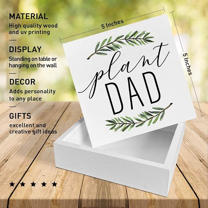 Plant Lover Desk Wooden Box Sign Decor, Plant Dad, Plant Garden Decor Home Office Desk Decoration Gardening Gardener Planter Plant Lover Gifts for Women Dad, Fathers Gifts for Dad