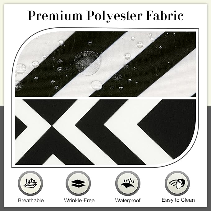 Cozyide Outdoor Chair Cushions, Waterproof Patio Seat Cushions with Adjustable Straps, Round Corner Patio Chair Cushions for Garden, Black Geometry, 17x16x2 Inch (Pack of 4)