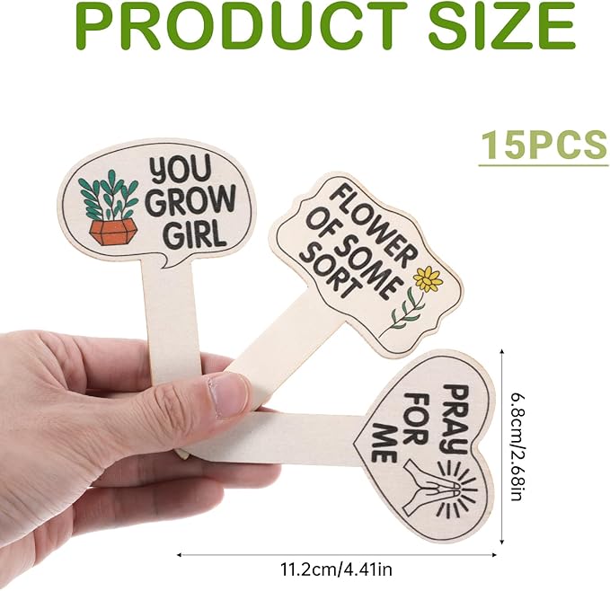 15 Pcs Garden Plant Markers, Plant Labels Funny Plant Stakes, Wooden Plant Labels Tab Plant Signs, for Indoor Plants Outdoor Garden Potted Plant Novelty Gifts