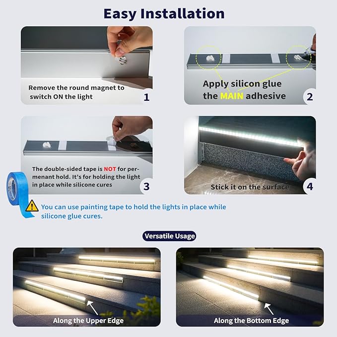 Solar Step Lights for Outside, 33 Focused-Beam High-Brightness LEDs, Waterproof Aluminum Outdoor Stair Light for Risers, Curbsides, Poolsides, Planter Edges (Warm White, 2Pack)