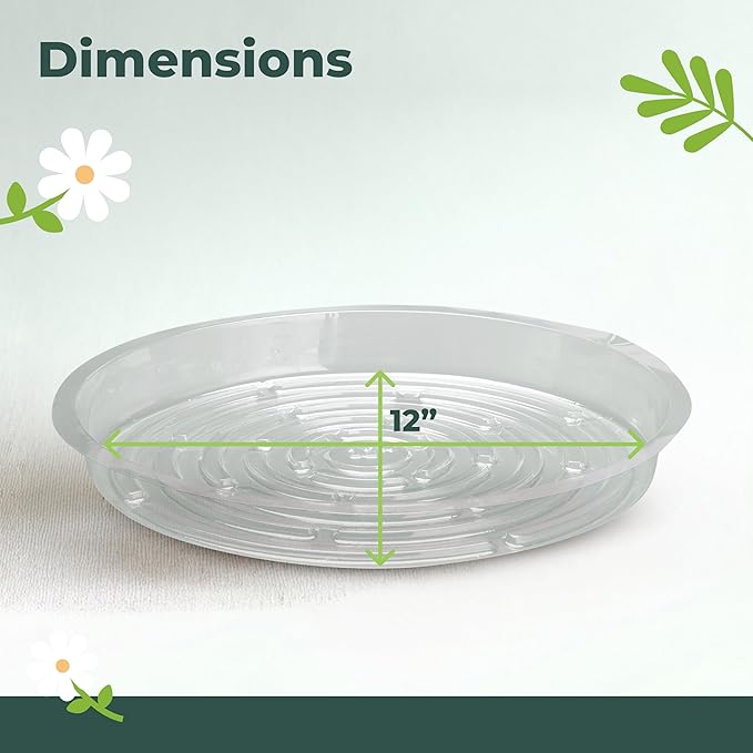 Window Garden 12" Plant Saucer - Plastic Plant Trays for Indoor and Outdoor - Clear Flower Pot Drip Trays - Drainage Base - Water Tray for Pots Indoors - Planter Saucers for Potted Plants - Set of 6