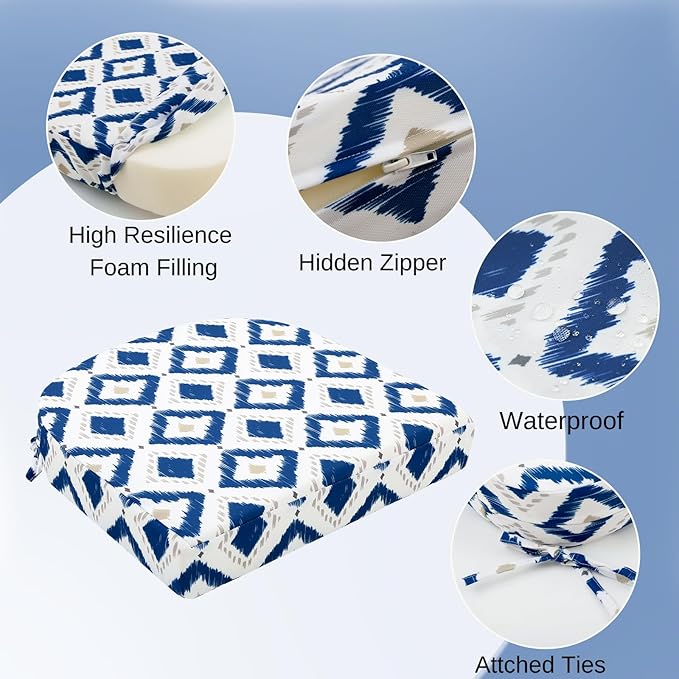 idee-home Outdoor Chair Cushions Set of 2, Thick 19" x 19" x 3" Outdoor Seat Cushions Patio Furniture Waterproof with Ties, Dining Pads