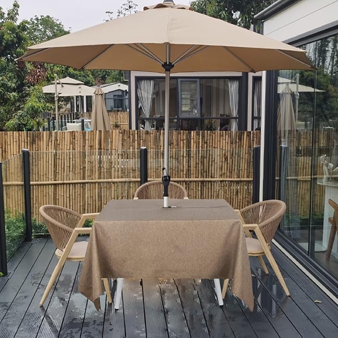 Outdoor Tablecloth Wrinkle-Free Stain Resistant Waterproof Polyester Fabric Table Cover with Zipper Umbrella Hole for Picnic/Party/Dinner/Patio Garden(60×60inch Square,Zippered,Flax)
