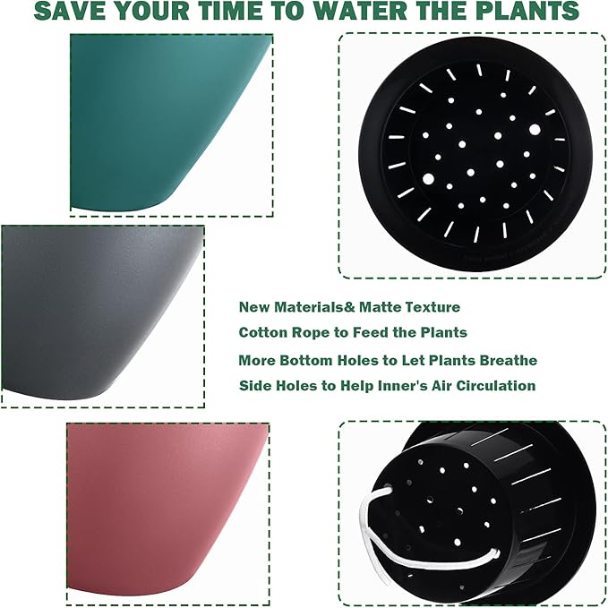 Planterhoma 6.7 Inch Self Watering Pots for Indoor Plants, 6 Packs African Violet Pots, Black Wick Pot with Drainage Holes, Self Watering Planters for Orchid, Devil's Ivy, Silver/Blue Gold