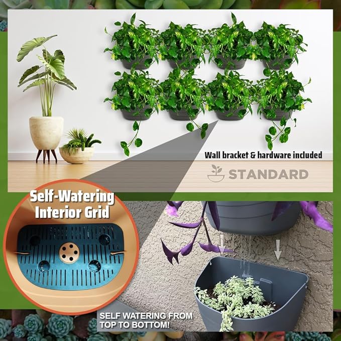 12 Inch Self-Watering Wall Planter for Indoor & Outdoor Use – Vertical Hanging Planter, BPA-Free, UV-Resistant – Perfect for Flowers, Herbs & Vegetables (Concrete Gray, Without Plug)