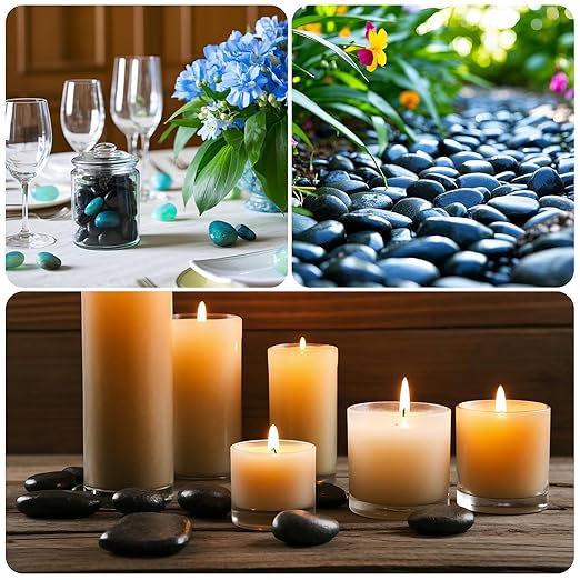 Pebbles for Indoor Plants, 2lbs Black Pebbles 0.5-1.2 Inch Decorative River Rocks for Planters, High Polished Stones for Vase Filler Fish Tank Landscaping Garden