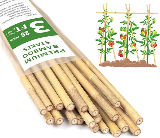 Plant Stakes 3FT, Natural Bamboo Stakes, HAINANSTRY 25Pcs Sturdy Bamboo Garden Stakes, Bamboo Sticks for Plants, Beans, Indoor and Outdoor Climbing Plants, Tomato Vegetable Stakes for Garden