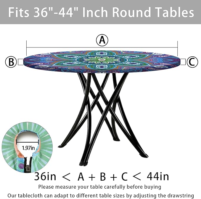 Round Fitted Outdoor Tablecloth with Umbrella Hole and Zipper Vinyl Waterproof Patio Picnic Camping Essentials for 36-44" Tables Summer Garden Rv Accessories Gift for Women Men Couple