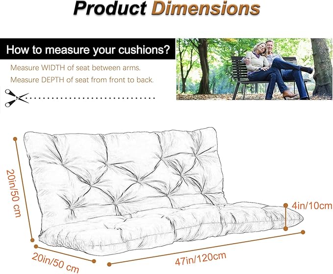 2-3 Seat Swing Replacement Cushion, Outdoor Bench Cushions with Backrest Thicken 4", Patio Furniture Garden Porch Loveseat Glider Pad Anti-Fading Waterproof (Black, 40x47in)
