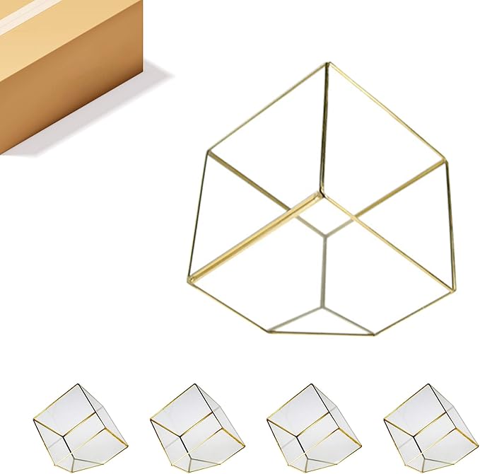 WGV Geometric Planter Terrarium Bulk, Width 11.5" Height 12" Clear Glass Gold Frame DIY Succulent air Plant Miniature Fairy Garden Windowsill Tabletop Decor, Tilted Cube 4 Pieces