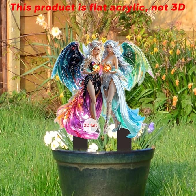 Garden Decor, Acrylic 2D Stake, Pot Plants Garden Yard Lawn Outdoor Fairy Statue Ornaments, Fairy Garden Accessories Decoration (Style C)