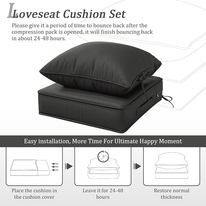 Outdoor Patio Chair Cushions Set 22 L X 24 W X 4 H Waterproof & Fade Resistant Deep Seat and Back Cushions with Removable Covers Outdoor Seat Cushion Set for Chairs and Sofas