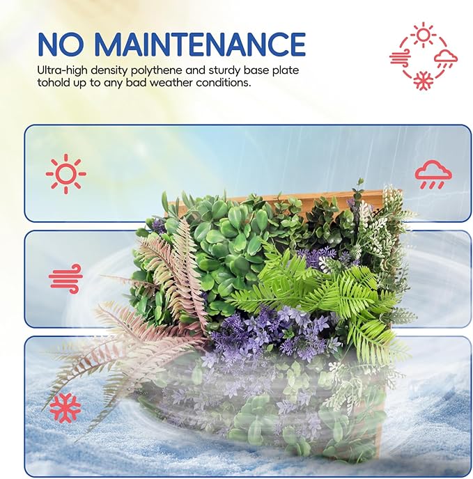 9 Pieces Hanging Wall Artificial Plants for Home Decor Faux 3D Greenery Plant in Wooden Frame 12 inches for Room Garden Patio Indoor Outdoor Decoration, Green with Purple