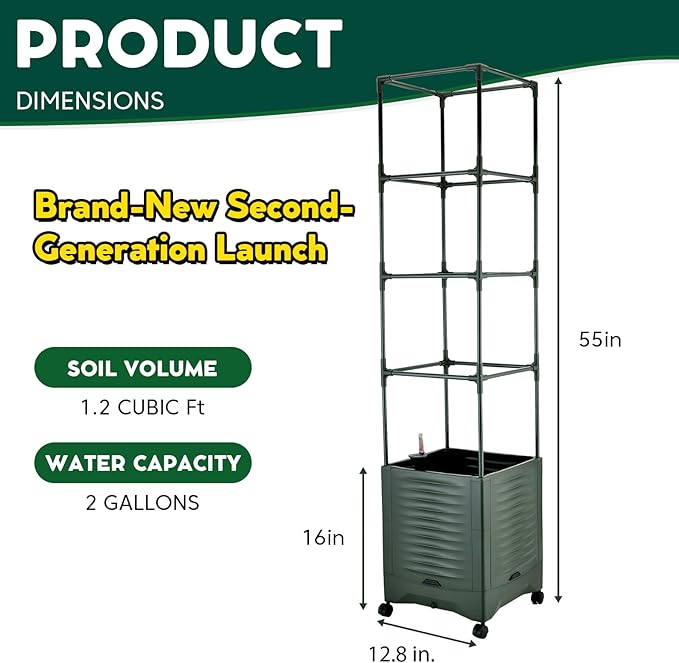 Raised Garden Bed Tomato Planter Trellis for Garden Planter for Tomato Pots for Growing Tomatoes Box Outdoor 55" Self Watering Metal Trellis-Second-Generation Launch-1-Pack Plant Pot – NOT a Set of 2