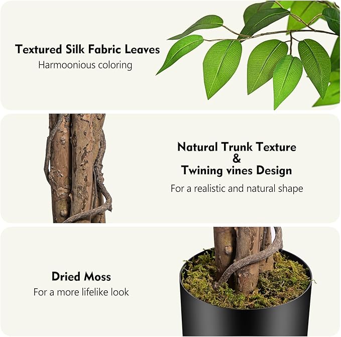 4ft Ficus Artificial Trees with Natural Curved Trunks, 48" Tall Lush Faux Tree for Home Decor Indoor, Green Lifelike Fake Ficus Tree Artificial Plants