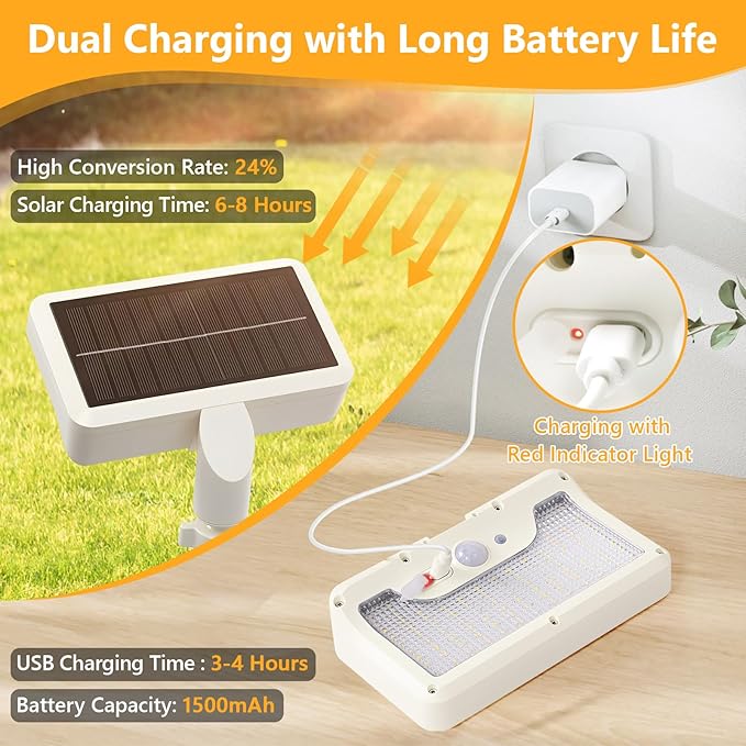 Clip On Solar Lights Outdoor with Motion Sensor, 360°Rotatable & Vertically Adjustable Solar Fence Lights with 92 LEDs (600 LM, 6000 K),IP65 Waterproof Security Light for Deck, Gutter（White, 4 Pack）