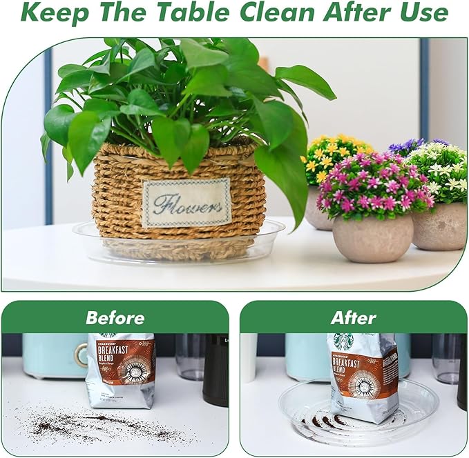 32 Pack Clear Plant Saucers for Indoors (6, 8, 10, 12 inch) Drip Trays to Catch Water Indoor Plants Plastic Plant Trays Bulk