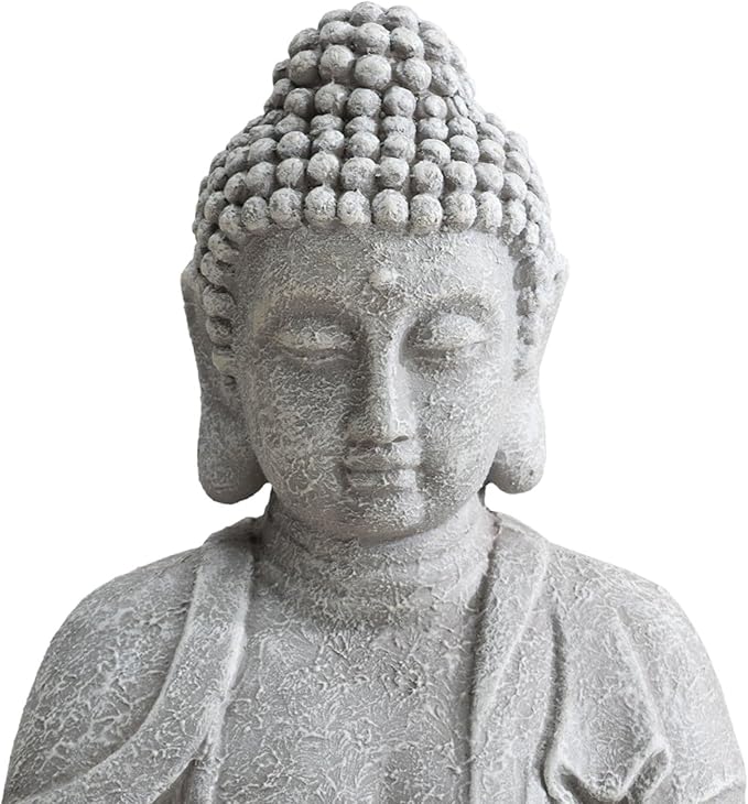 Sunjoy Buddha Statue 20 in. Large Sized Buddha Garden Statue Gray Decorative Outdoor Buddha Statue