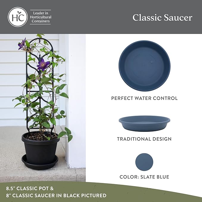 The HC Companies Flower Pot Saucers - Plastic Plant Saucer for Outdoors & Indoors - Traditional Design Plant Pot Trays for Water Drainage - Durable & Stylish Round Plant Tray (14-inch Slate Blue)