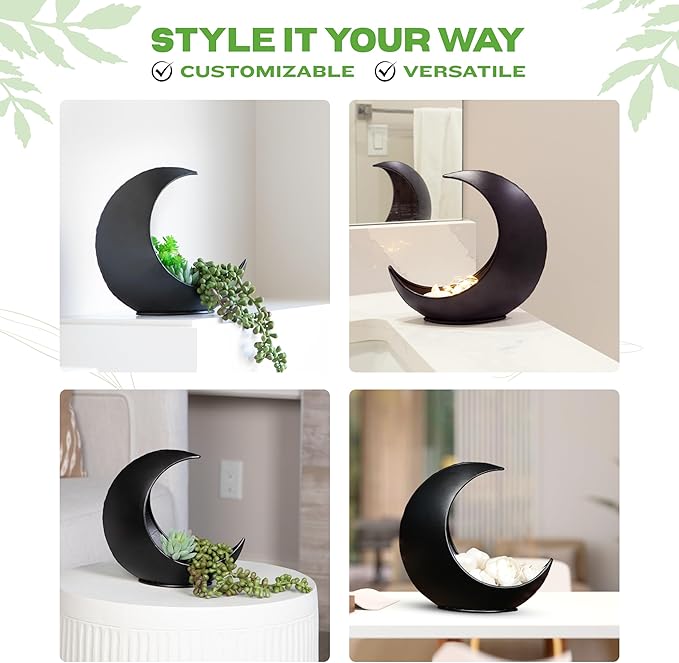 Table Planter - Desk Moon Planter – Candle Holder - Boho Planters for Indoor Plants, Succulents, Air Plant, Cactus, Faux, Artificial Plants -Witchy Gifts for Women, Birthdays, Plant Lovers