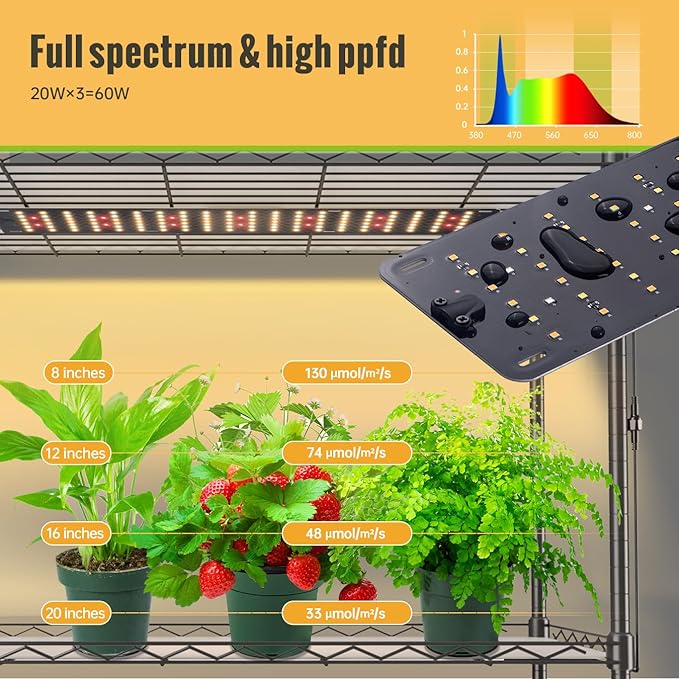 Indoor Greenhouse with Grow Light and Shelves - 4 Tier Plant Stand with Grow Light, Zippered PVC Cover and 3 Dimmable 1.8FT 60W Grow Lights with Timer, 30" L X 14" W X 59" H, Black