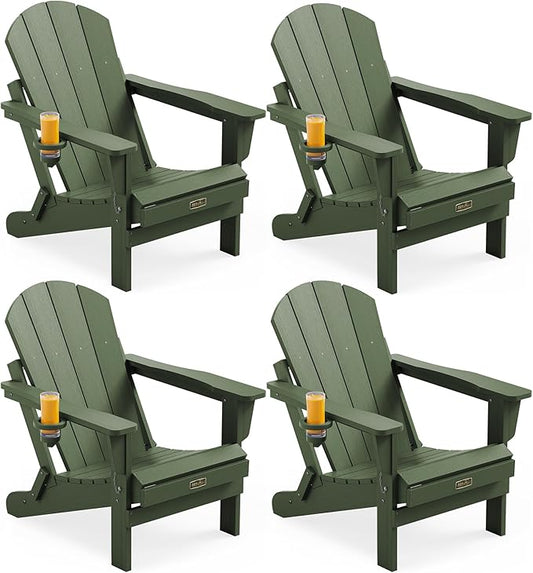 SERWALL Adirondack Chair Set of 4 for Patio Garden Outdoors Fire Pit- Army