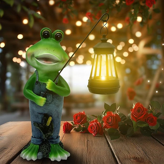 Solar Lantern Garden Statues Decor, 10" Large Outdoor Frog Figurine Lights for Yard Patio Decoration - Unique Christmas Housewarming Gift for Grandma Wowen Mom