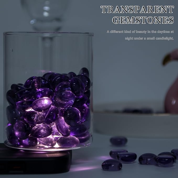 Meschett 50PCS Mini Glass Gems,Purple Mancala Stones Flat Bottom Marble Beads for Home Decorative Art Craft Vase Filler(0.5"~0.7")