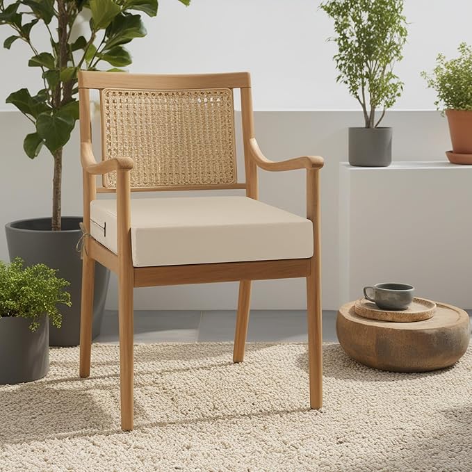 idee-home Outdoor Chair Cushions Set of 2, Waterproof Outdoor Seat Cushions for Patio Furniture, Outside Replacement Chair Pad with Ties for Lawn Deck Porch, 19 x 19 Beige