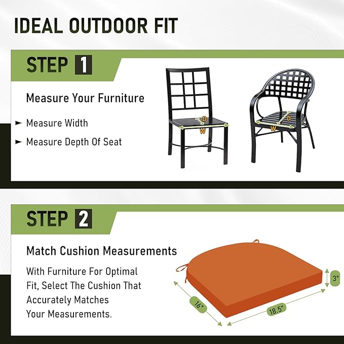 Basic Beyond Outdoor Chair Cushions Set of 4, Outdoor Cushions for Patio Furniture, Water Resistant Patio Chair Cushions with 2 Ties, 17x16x2, Orange