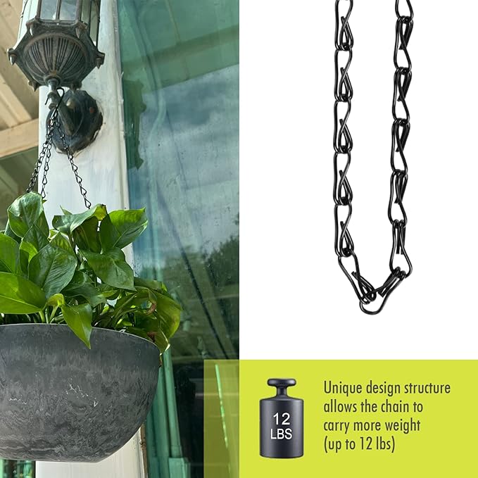 Hanging Basket Chain, 20 Inch Black 3 Point Plant Chains with Hooks for Hanging Baskets Planter Pots Perfect for Indoor Outdoor Decor (5 PCS)