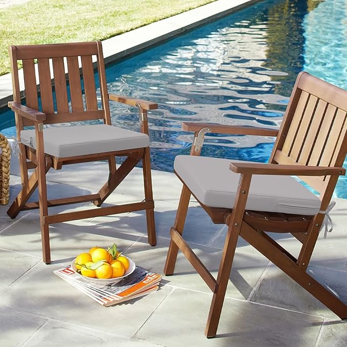 idee-home Outdoor Chair Cushions Set of 4, 17" x 16" Outdoor Seat Cushion Waterproof Patio Furniture with Ties, Dining Chair Pads