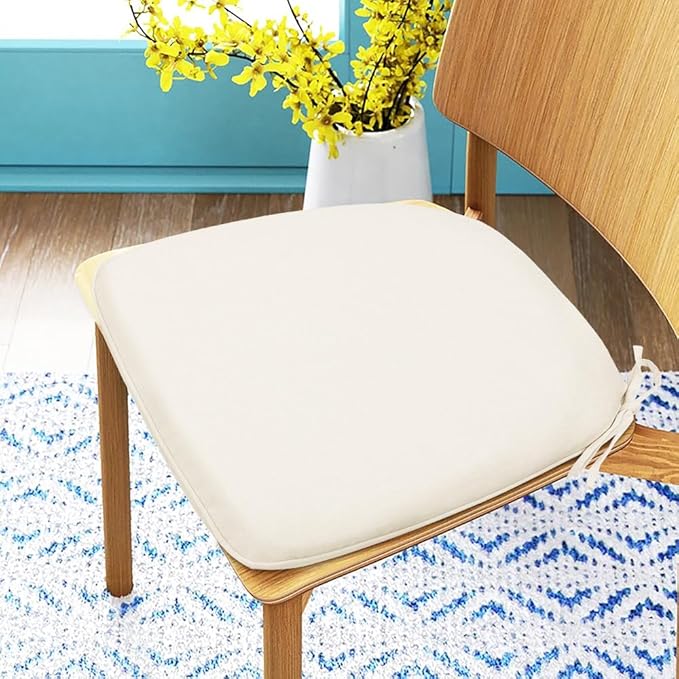 Magpie Fabrics 17"x16"x2" U-Shape Chair Cushions with Ties 4 Count, Outdoor Indoor Waterproof All Weather Seat Pads Decoration for Patio Garden Dining Office - Cream Beige