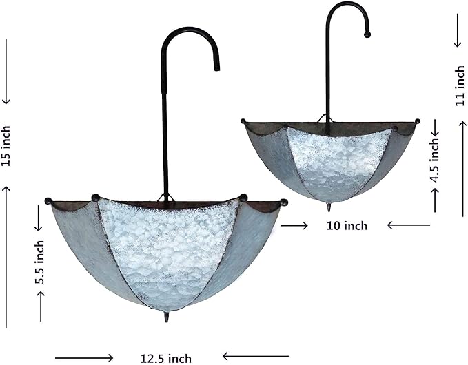 GIFTME 5 Set of 2 Galvanized Metal Umbrella Hanging Wall Planter Flower Holder Indoor or Outdoor Garden Succulent Wall Planter Set