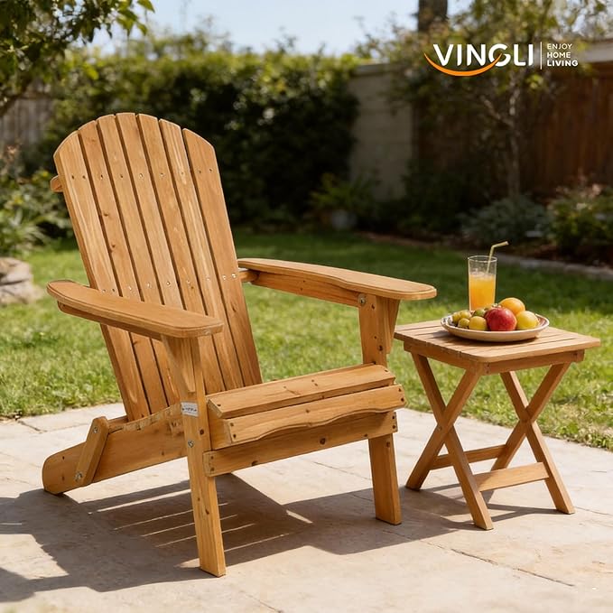 VINGLI Folding Adirondack Chairs Set of 4, Wood Adirondack Chair for Outdoor, Foldable Fire Pit Chairs for Patio, BBQ, Porch, Yard, Pool