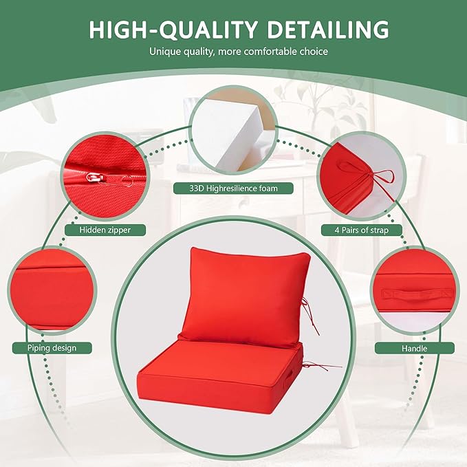 Outdoor Chair Cushions 3 Set,24 x 24 x 5IN, Patio Deep Seat Cushion for Patio Furniture, Waterproof & Fade Resistant Thick Deep Seating Pads for Outside Wicker Ratten Chair Sofa Couch,red